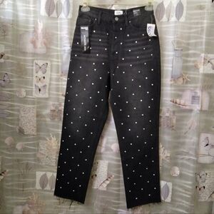 NWT Simple Society Straight High Rise Authentic Denim w/ Rhinestone Size 7/28